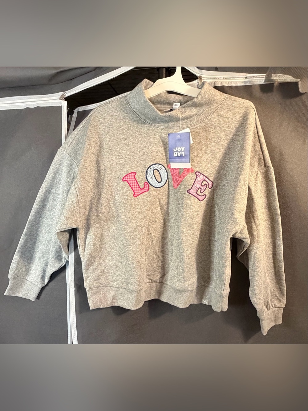 JoyLab Gray Cropped Sweatshirt with Multi Color LOVE XS NWT